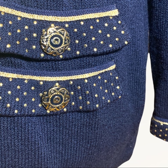ST JOHNS 100% wool vintage BLUE Cardigan Golden buttons & accents Sz S - Picture 4 of 5